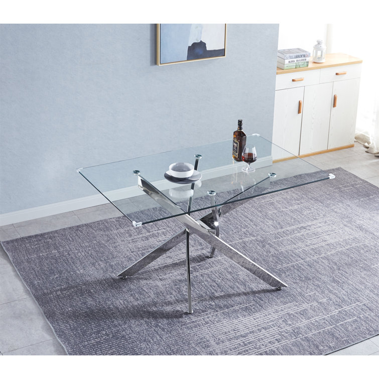 Mercer41 Xaedyn Glass Top Metal Base Dining Table Wayfair Canada